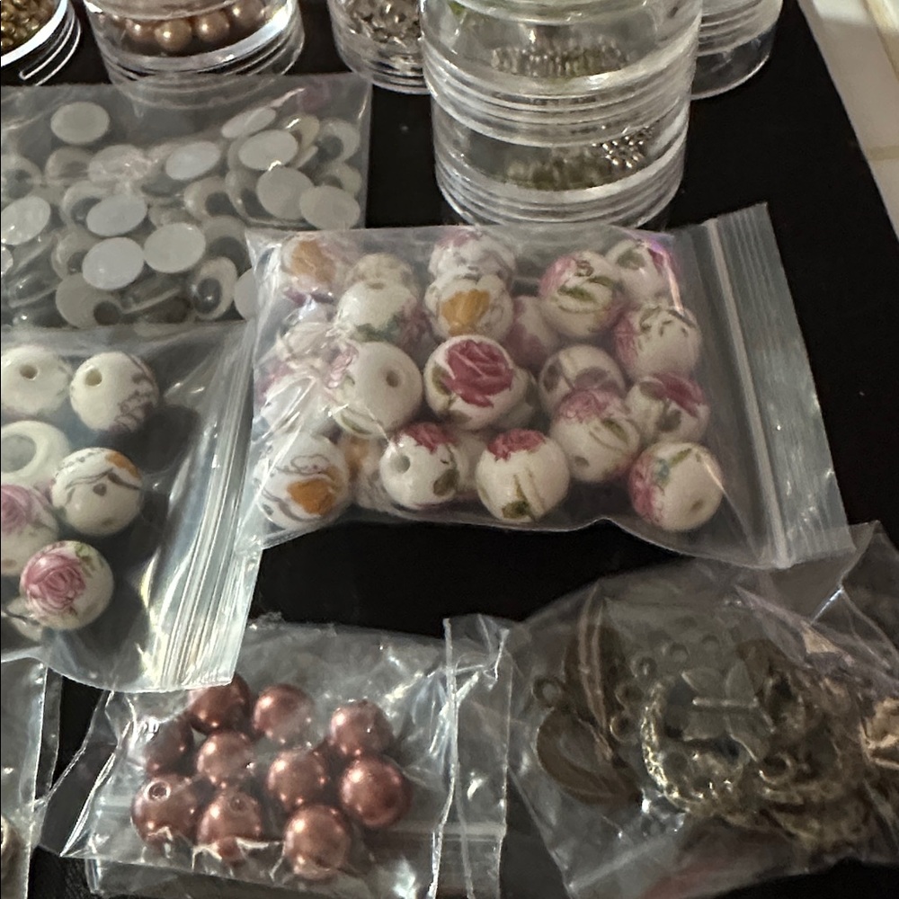Assorted Jewelry Findings & Floral Ceramic Beads - Mixed Metal & Pink Accents - Picture 5 of 5
